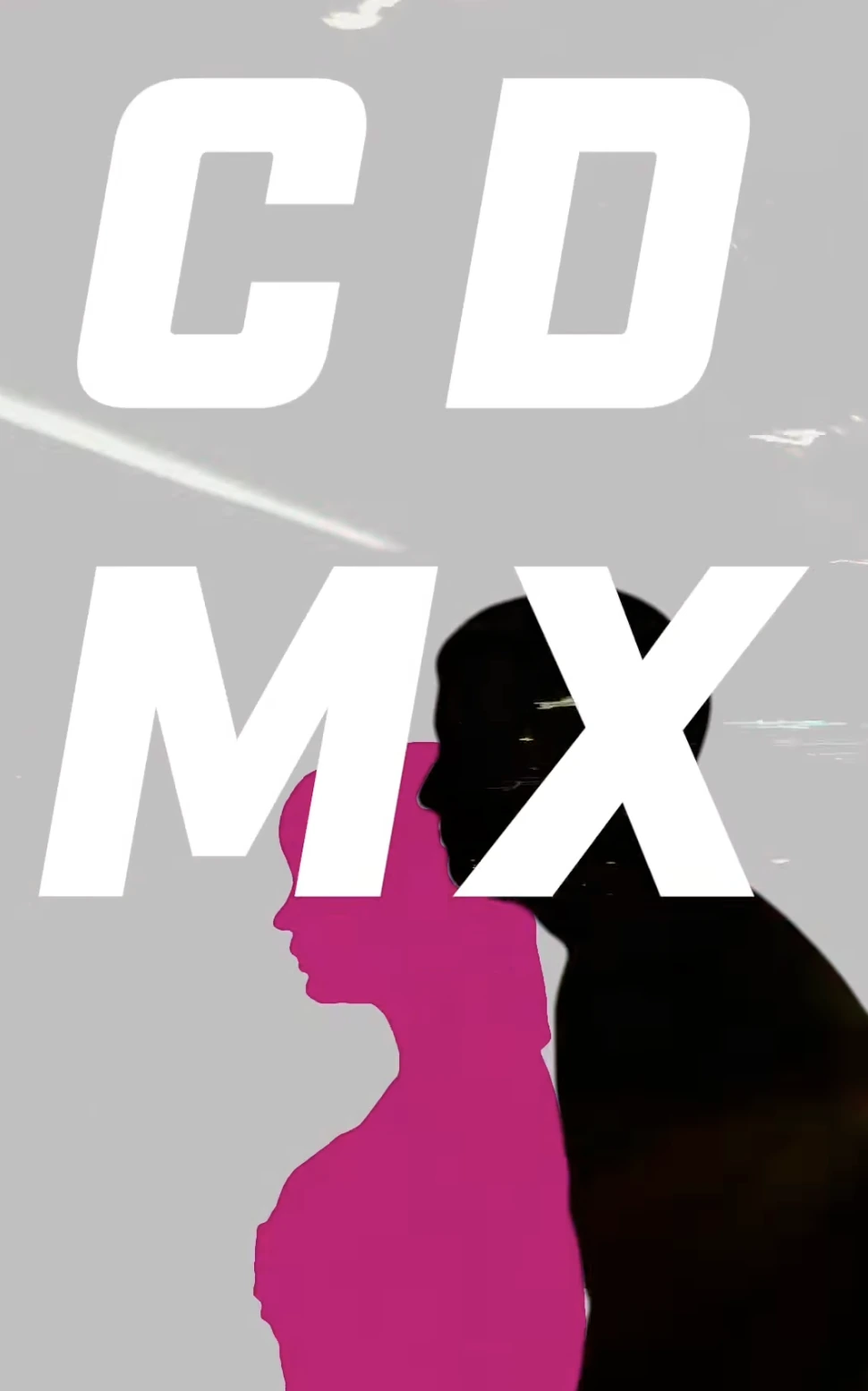 Creatividad gráfica vertical de Space Bunny Ninja con siluetas en rosa y negro y las letras CDMX.